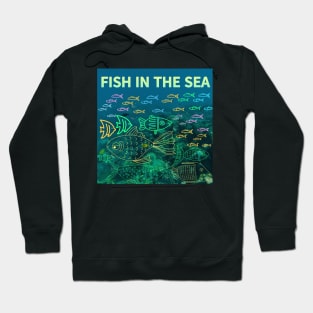 under the sea,blue sea,sea creatures,Turtle, puffer fish, starfish, shrimp, shark, tropical fish, sea horse, seaweed, sardines, squid, crabs, clams Hoodie